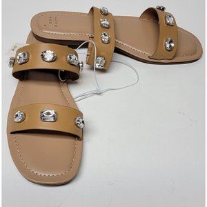Women's a new day Brit Two Band Embellished Sandals Tan size 9 New